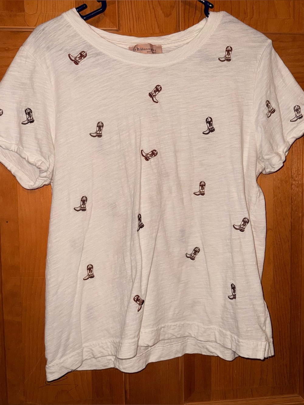 Philosophy Cream Short Sleeve Tee with Brown Boot Motif